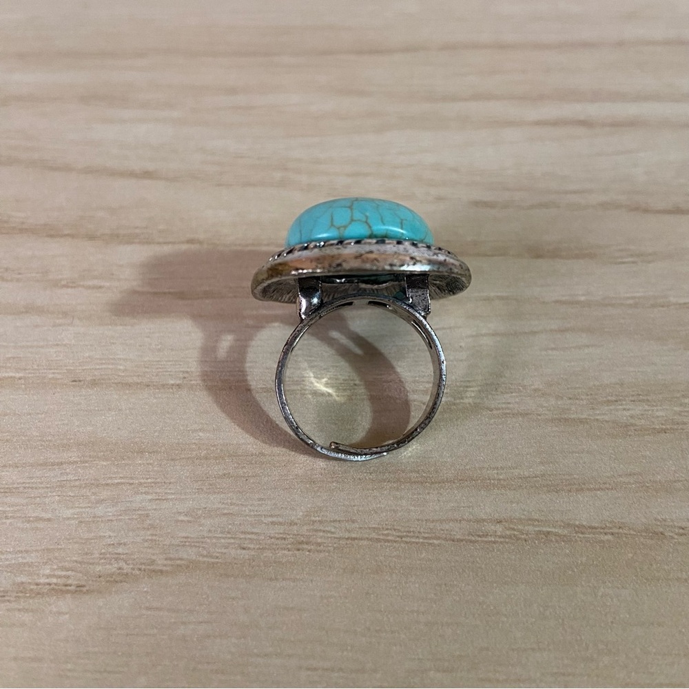 Turquoise Gemstone Silver Adjustable Ring No Mark… - image 5
